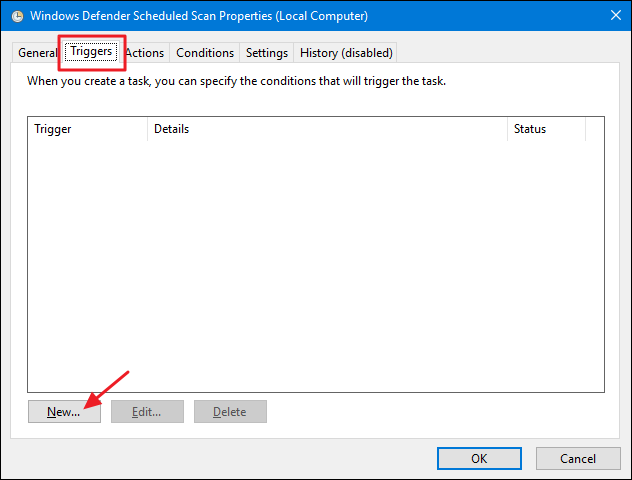Вкладка условий Планировщика
