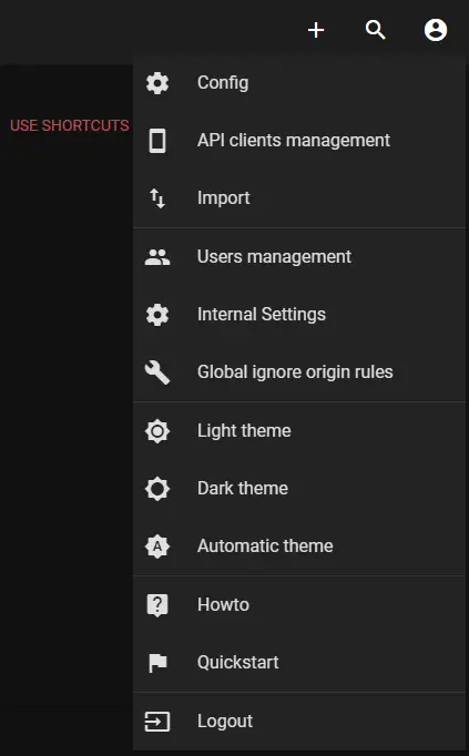 Меню пользователя Wallabag