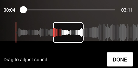 Редактирование звука, выберите фрагмент и нажмите «Готово».