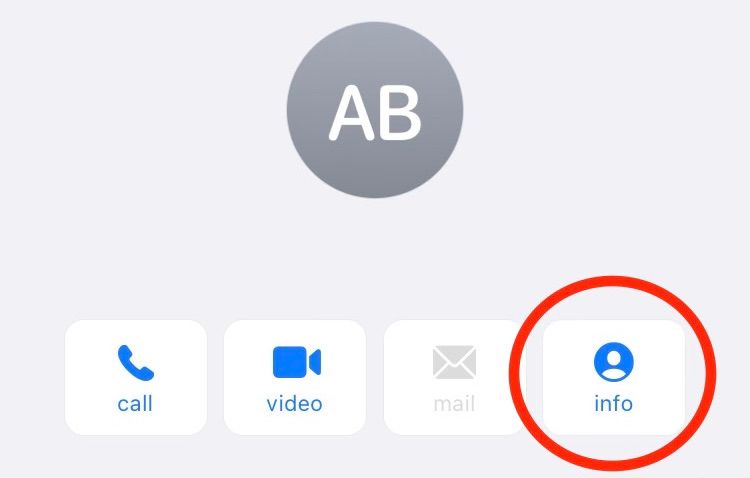 Нажатие 'Инфо' на странице контакта