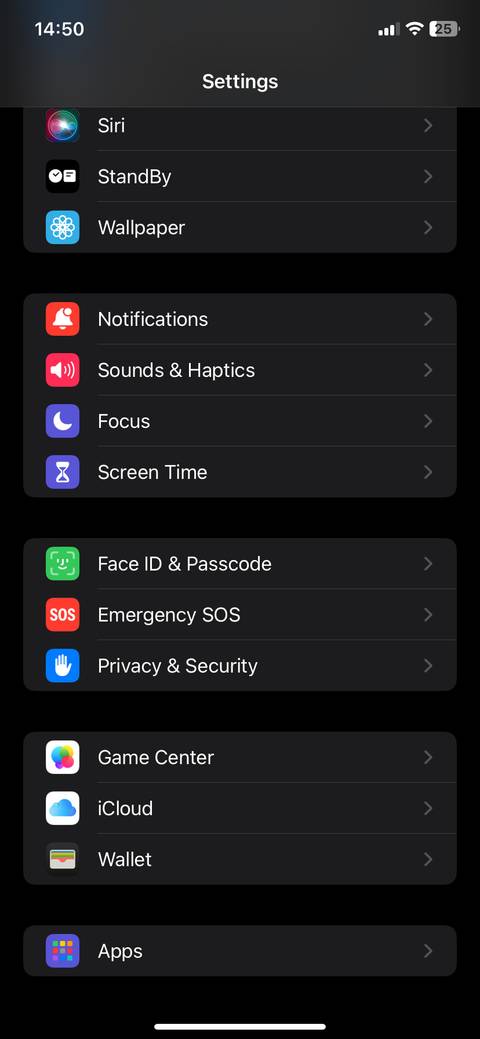 iCloud app in settings page