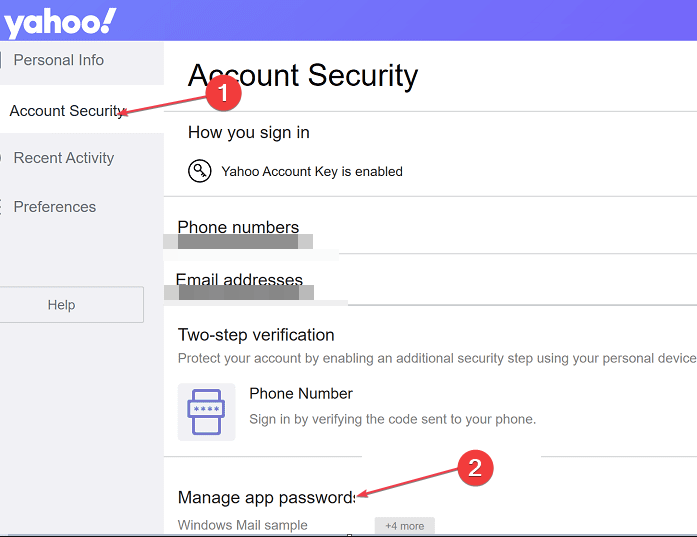 Изображение: управление паролями приложений Yahoo