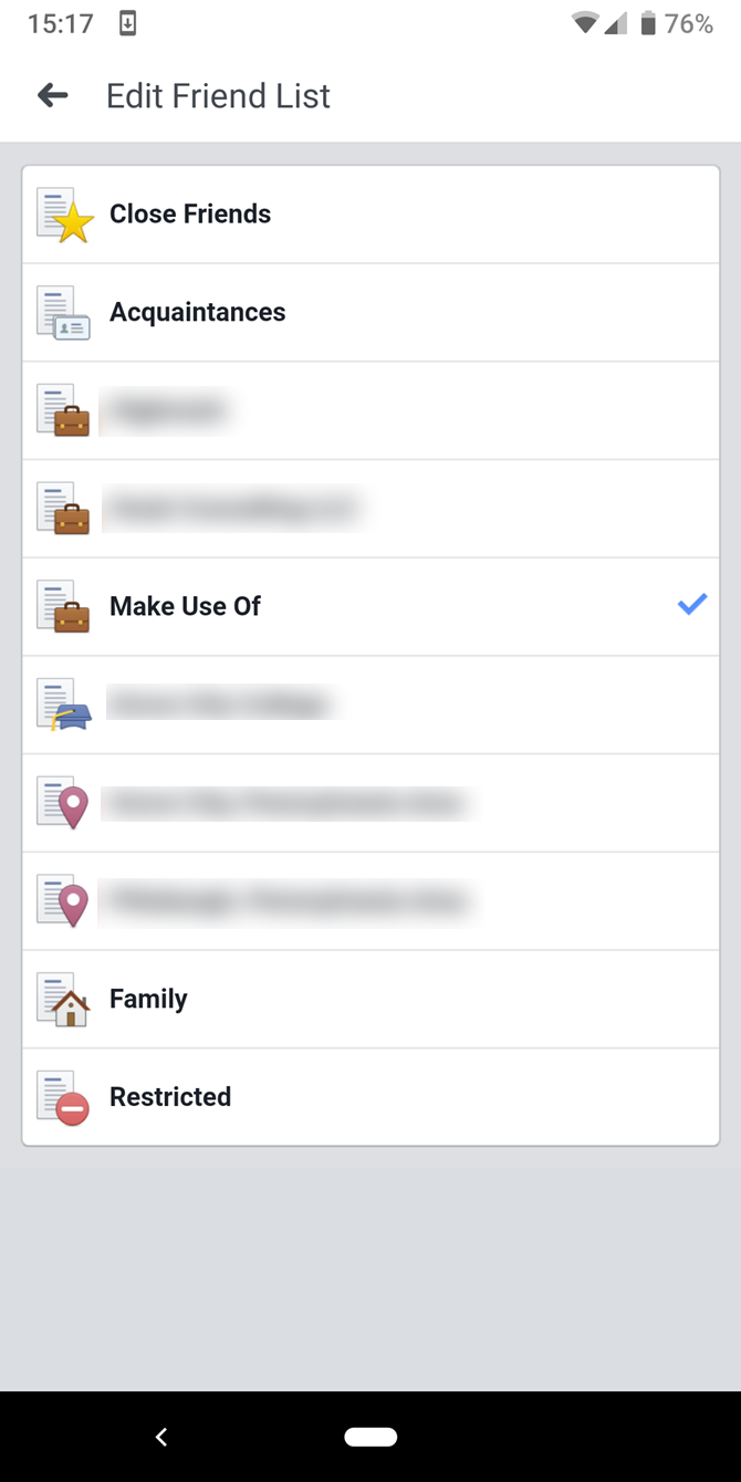 Скриншот страницы подтверждения для Близких друзей в приложении Facebook