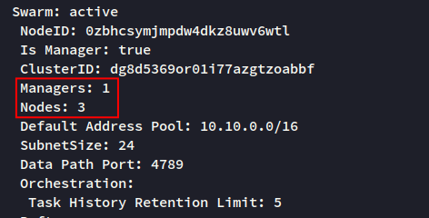 Снимок: статус swarm на менеджере