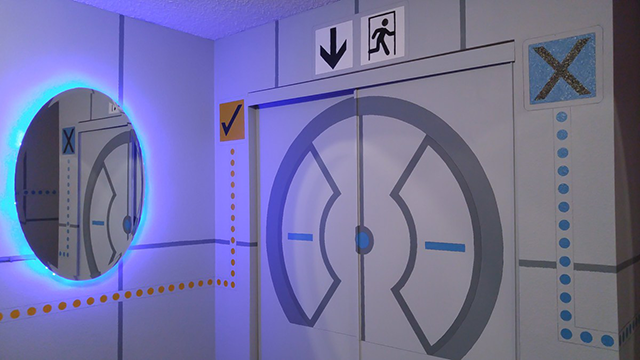 portal inspired closet and mirror