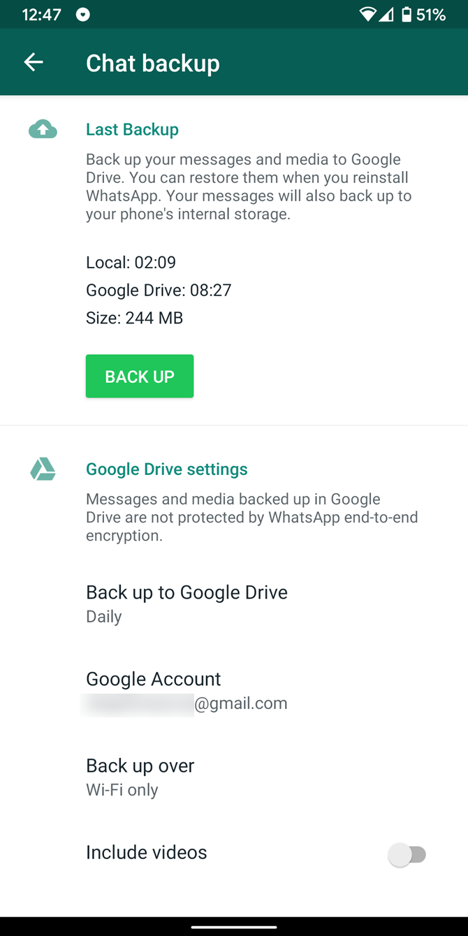Резервное копирование WhatsApp в Google Drive