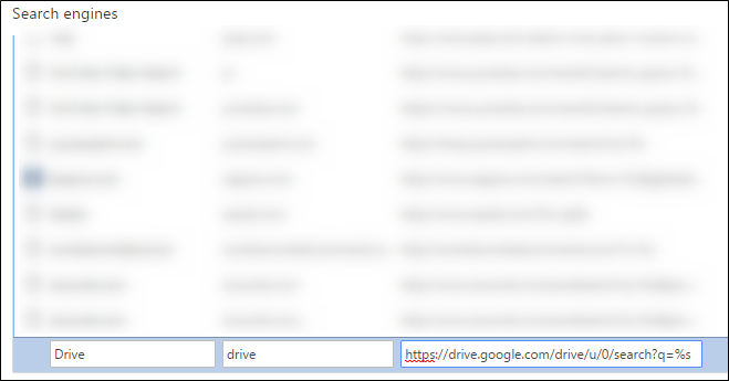 Пример заполненных полей для создания поиска Drive