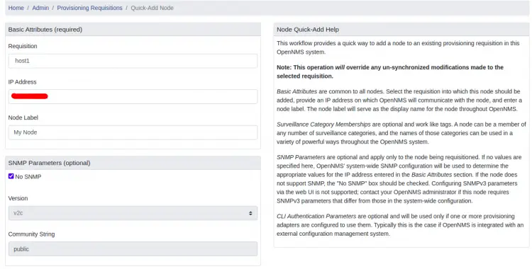 Страница добавления узла