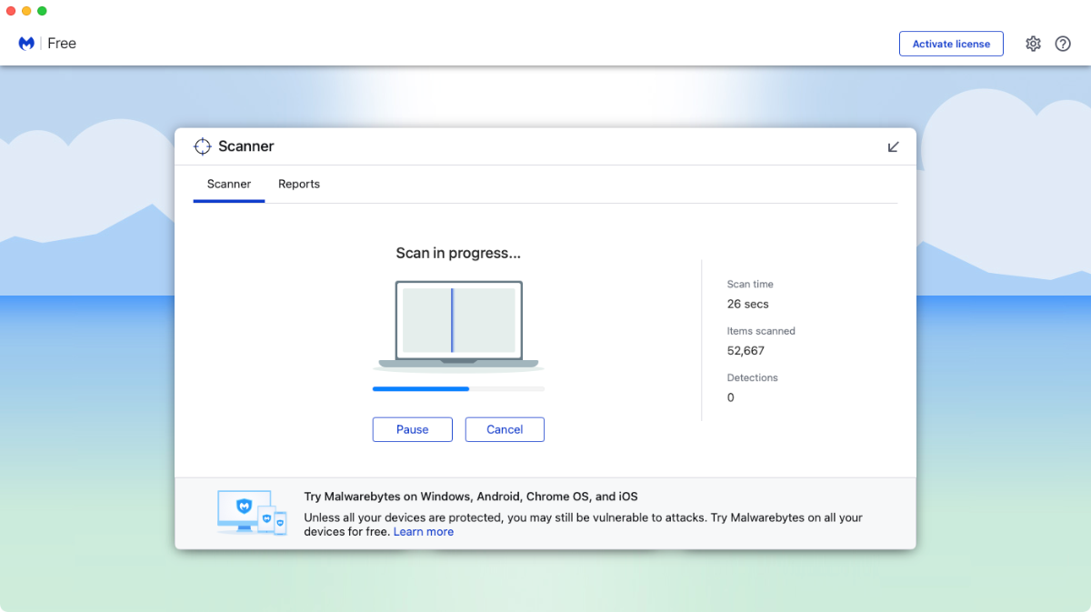 Malwarebytes сканирует Mac