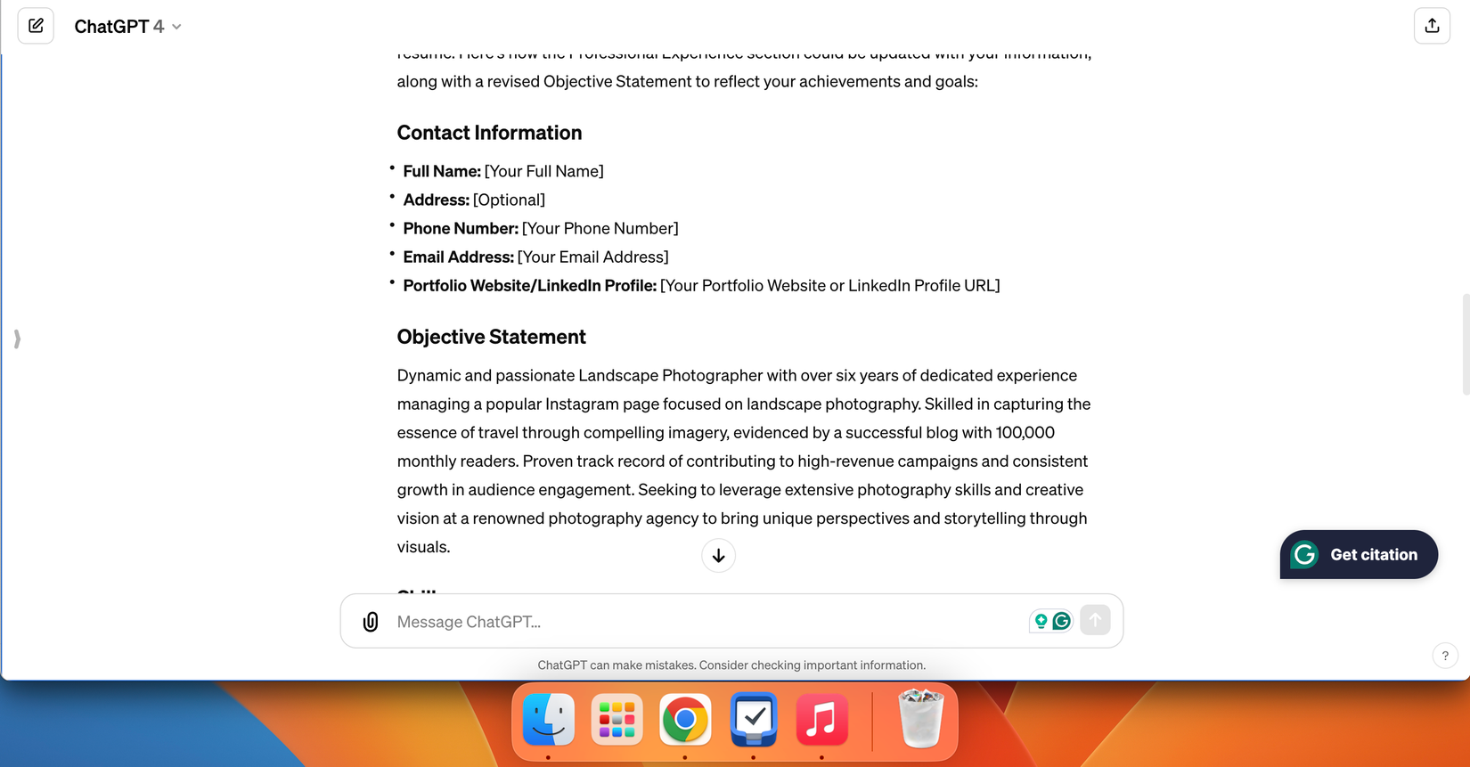 Редактирование резюме в ChatGPT
