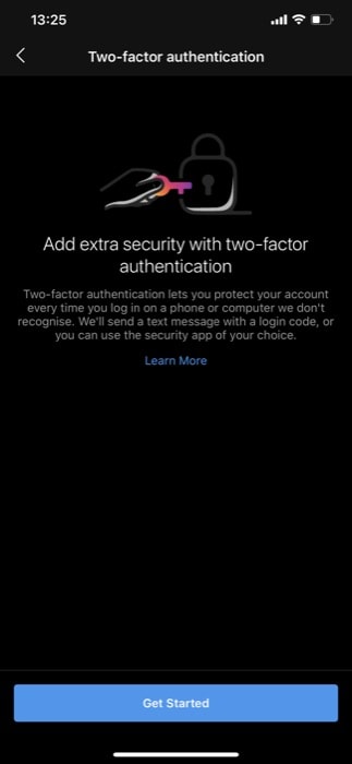 Экран Instagram — выбор приложения аутентификатора