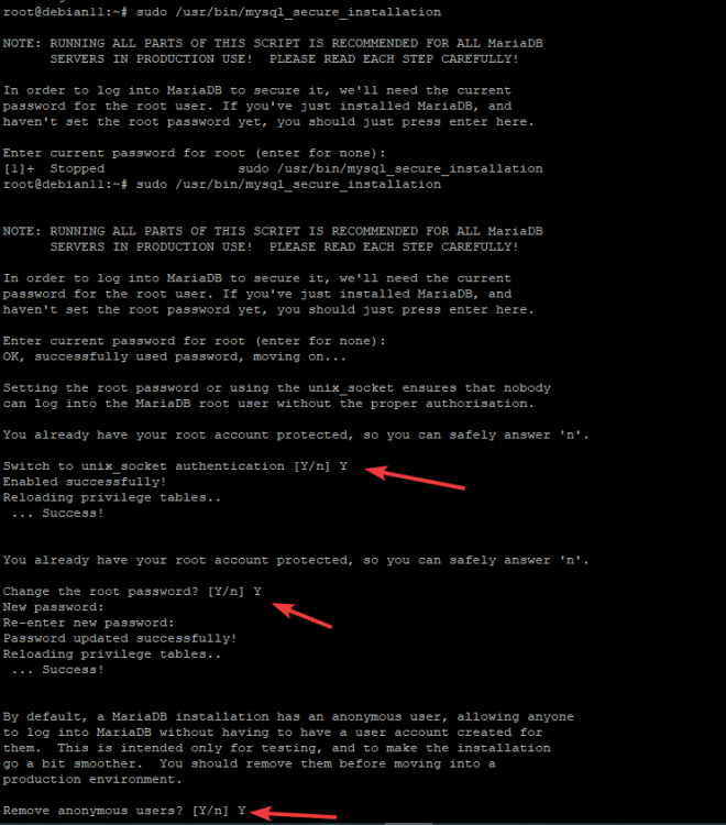 Диалог mysql_secure_installation