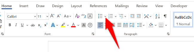 Кнопка для выбора стиля маркеров на ленте Word.