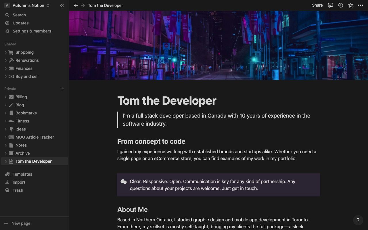 Макет текста в Notion