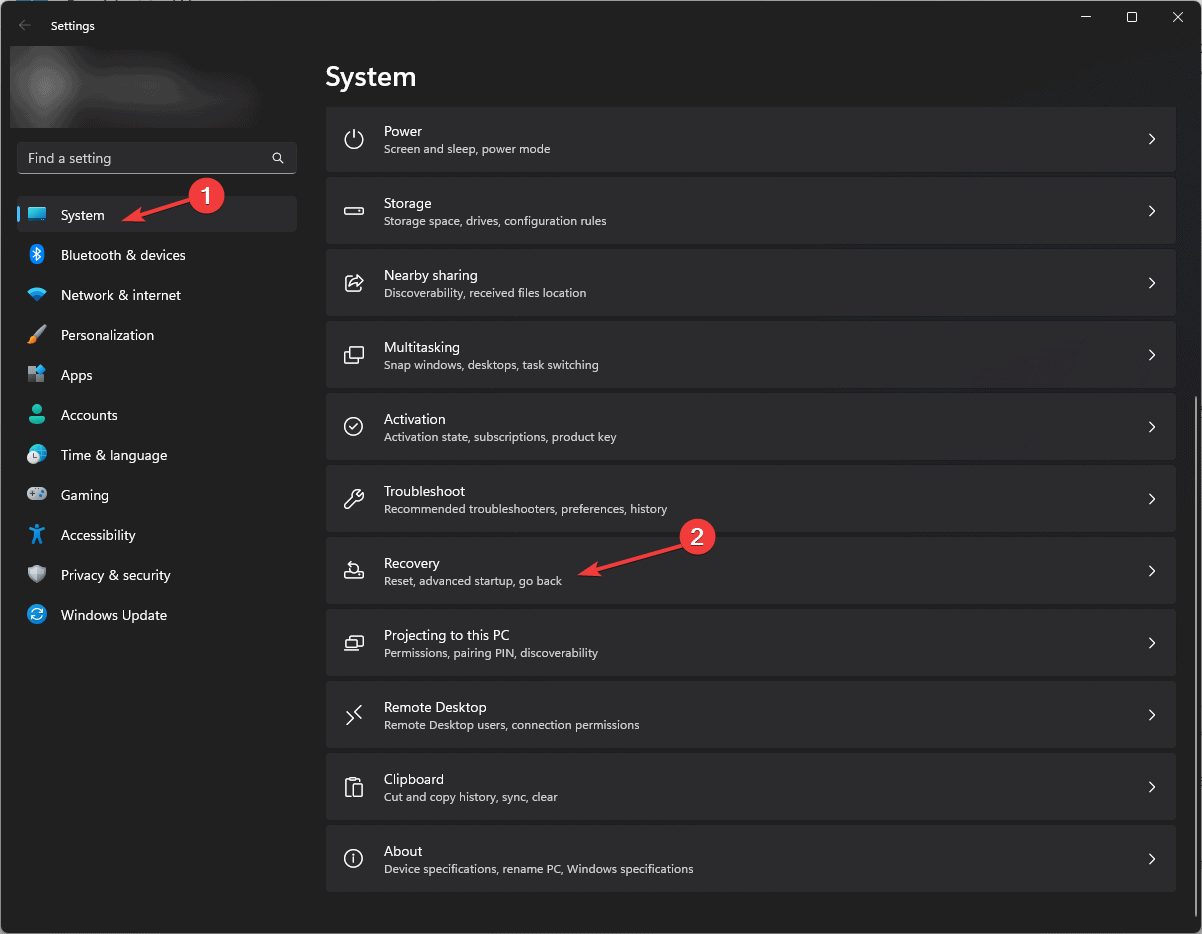 Windows 11: Система — Восстановление