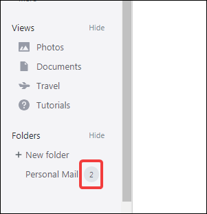 Папка с обновлённым счётчиком сообщений и непрочитанными письмами