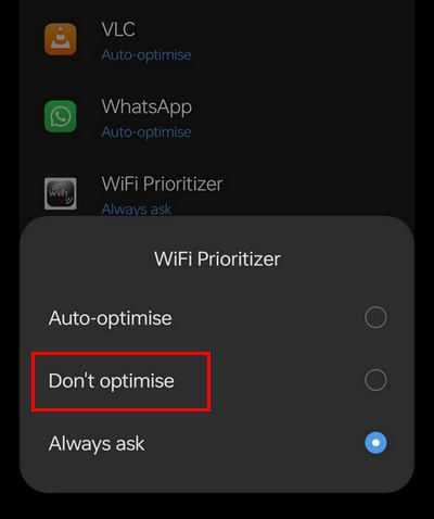 Не оптимизировать фоновые приложения в Android