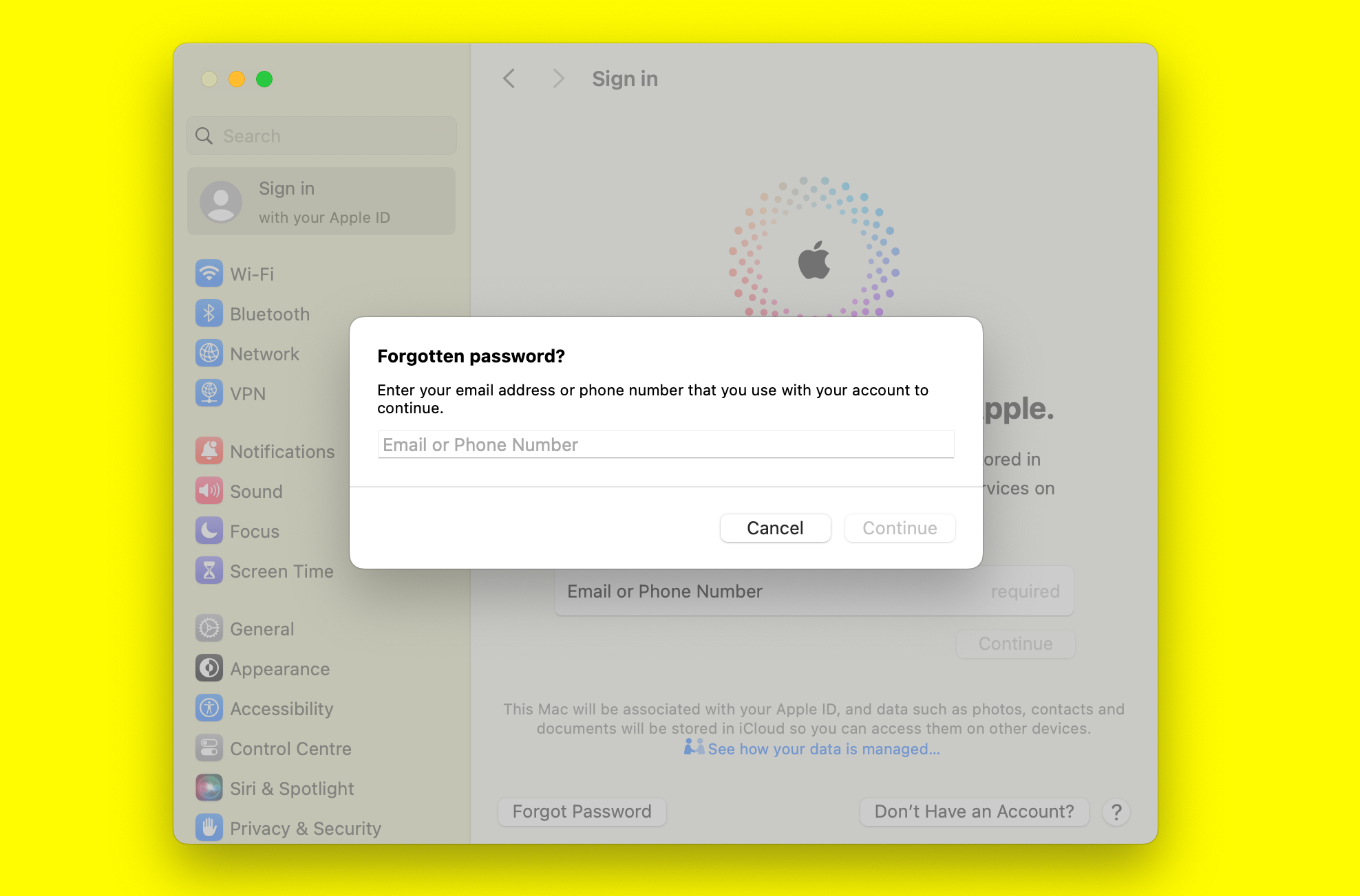 Сброс пароля Apple ID на Mac