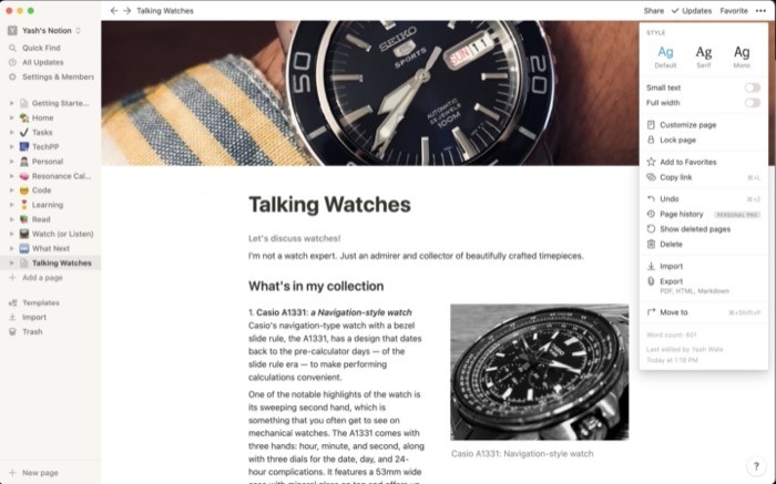 customizing elements on a notion page
