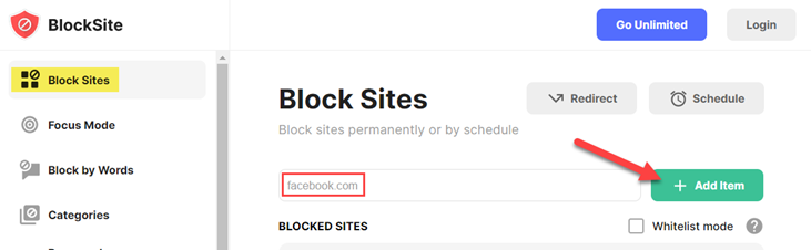 Добавьте URL в поле и нажмите «Add Item»