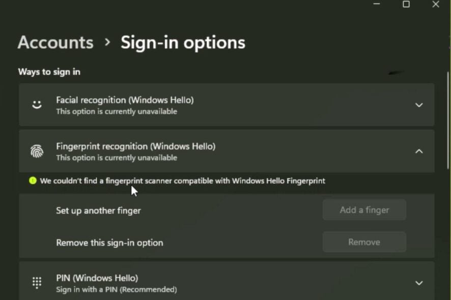 Сканер отпечатков не совместим с Windows Hello