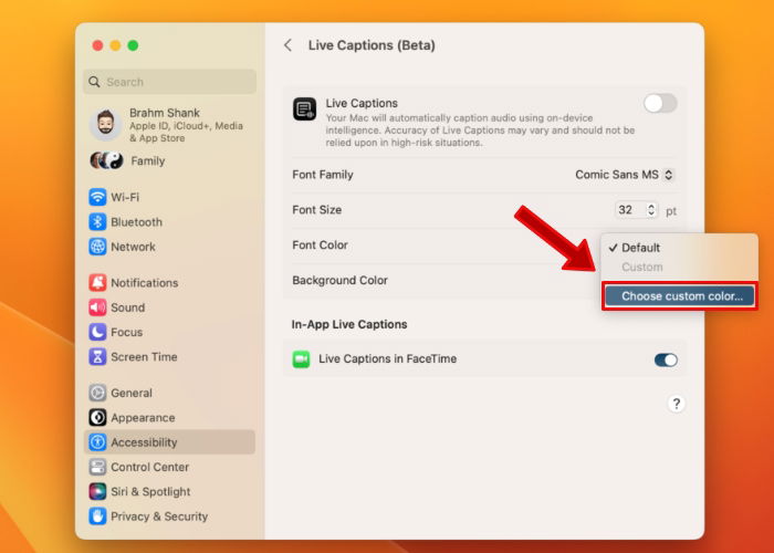 Окно выбора цвета на Mac