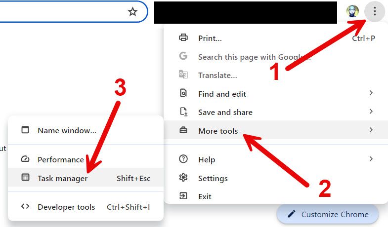 Открытие диспетчера задач Chrome