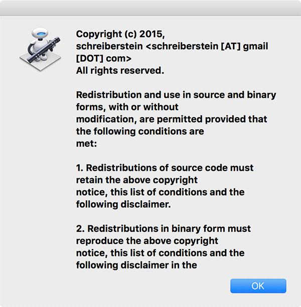 Экран с информацией об авторских правах для пакета шрифтов