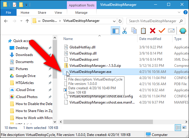 Запущенная программа VirtualDesktopManager со значком в трее