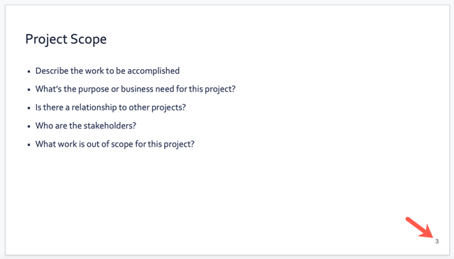 Номер слайда внизу слайда в Google Slides.