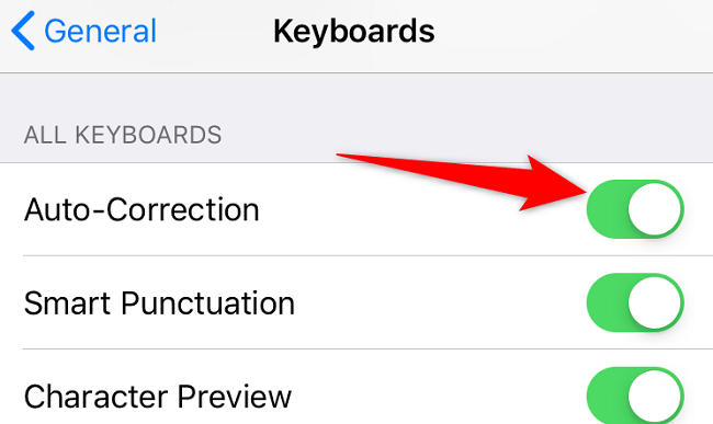 Переключатель Автокоррекция на iPhone/iPad
