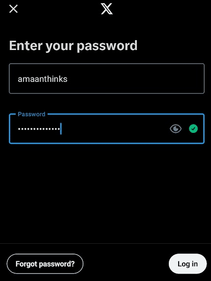 Tela de login do X