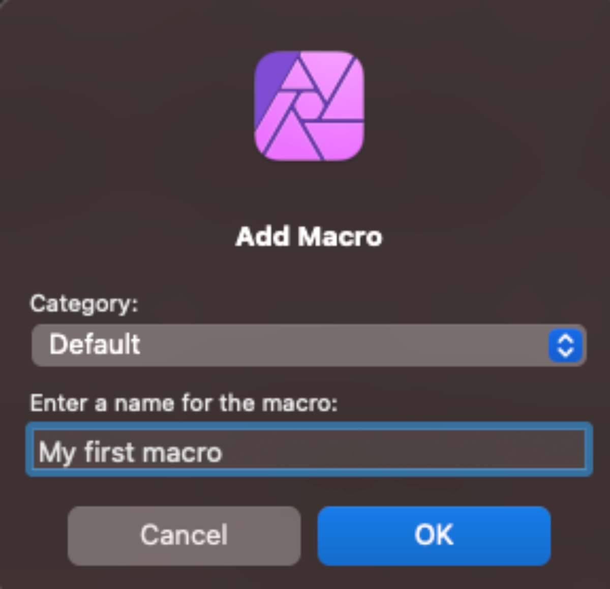 affinity photo naming a macro