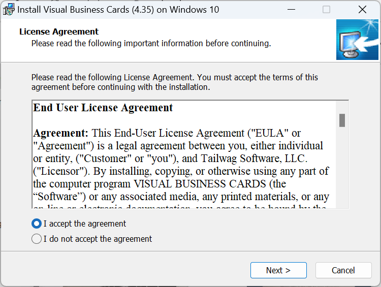 Скриншот программы Visual Business Cards