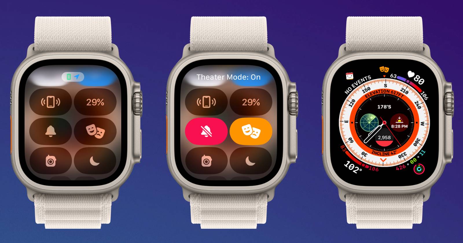 Apple Watch в режиме «Театр», экран тёмный