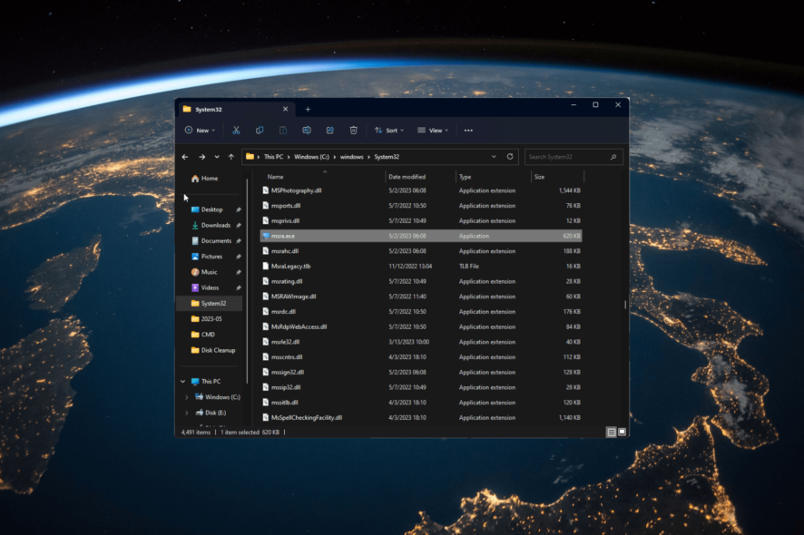 Значок запуска msra.exe