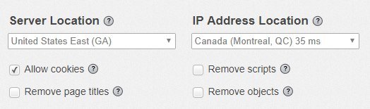 Настройки ProxFree: выбор серверного и IP‑расположения
