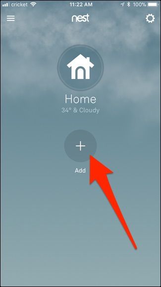 Клавиша добавления устройства в приложении Nest