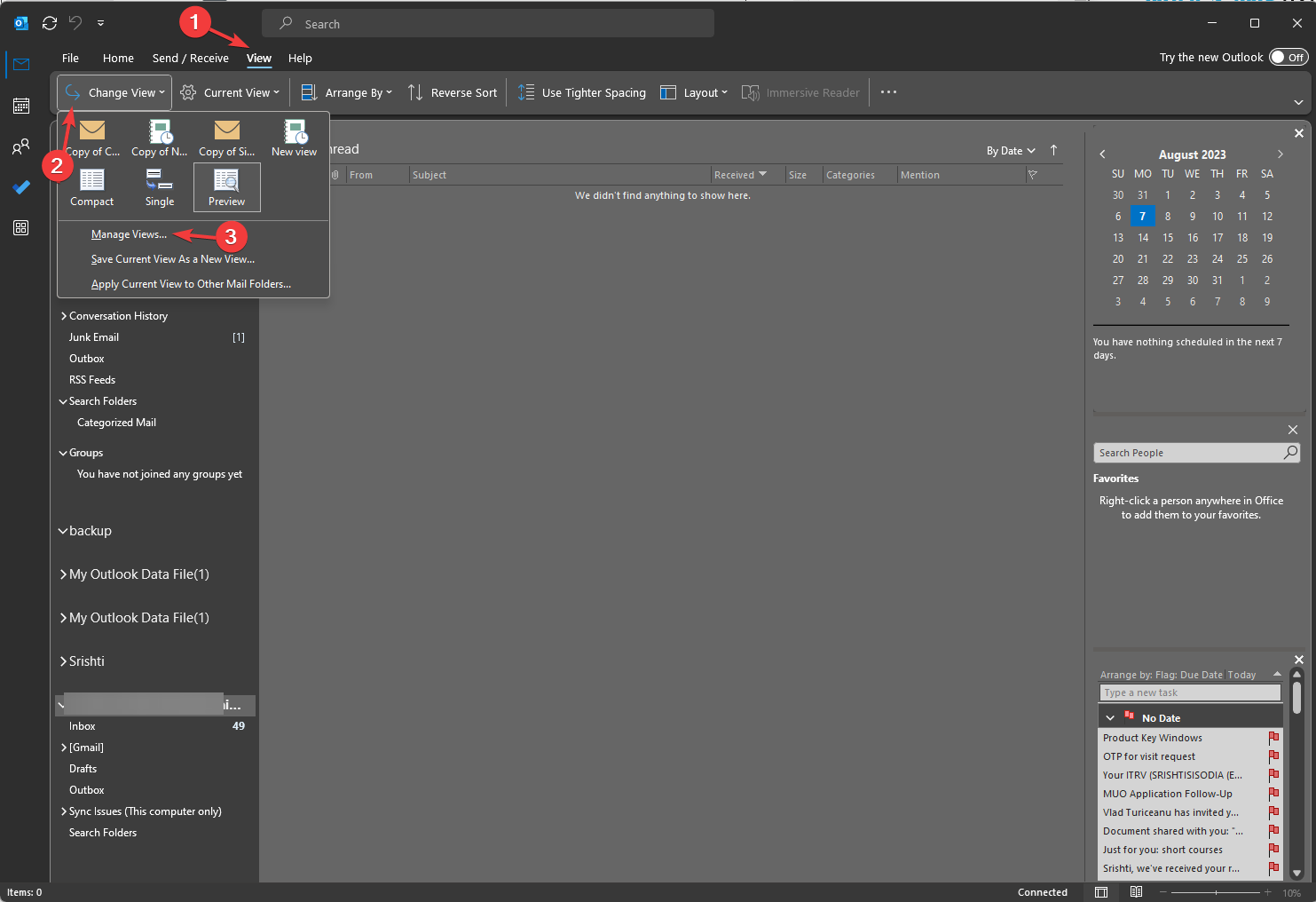 Manage Views  Outlook custom view
