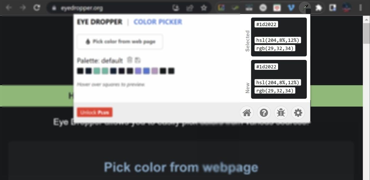 Eye Dropper с отображением hex кода выбранного тёмного пикселя