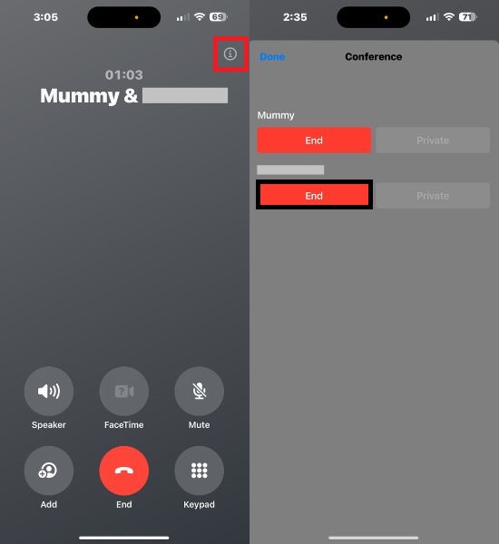 Список участников конференц‑связи с кнопкой информации