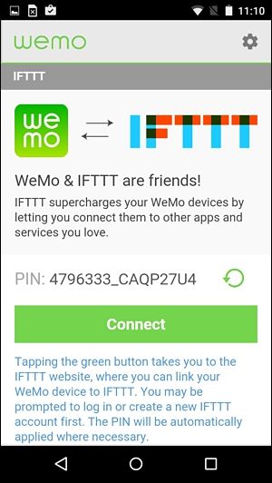WeMoのPINが表示されたスクリーンショット