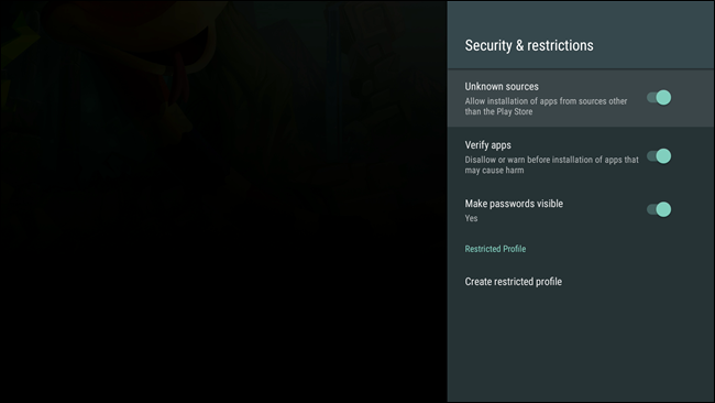 Скриншот: окно с сообщением о неизвестных источниках на Android TV