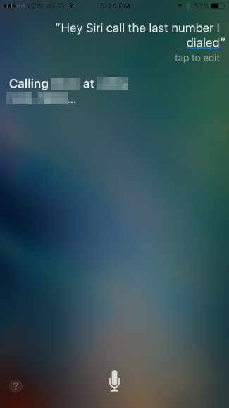 Siri предлагает позвонить на последний набранный номер