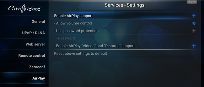 Включение AirPlay в Kodi