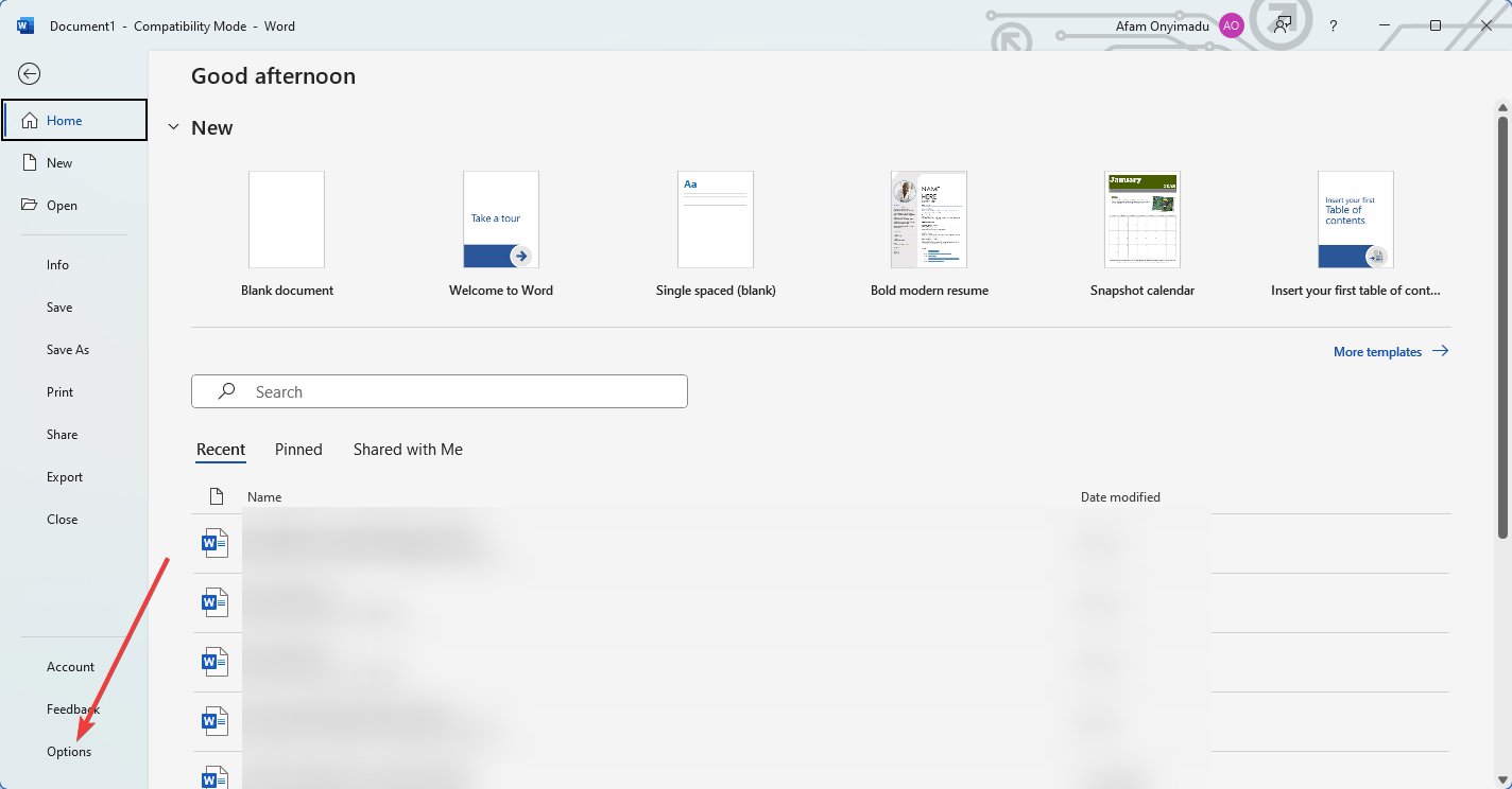 Меню Файл и Параметры Word