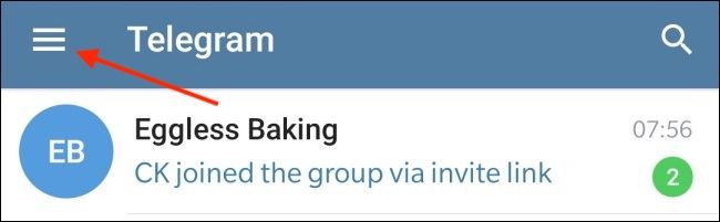 Нажмите меню (три линии) в Telegram на Android