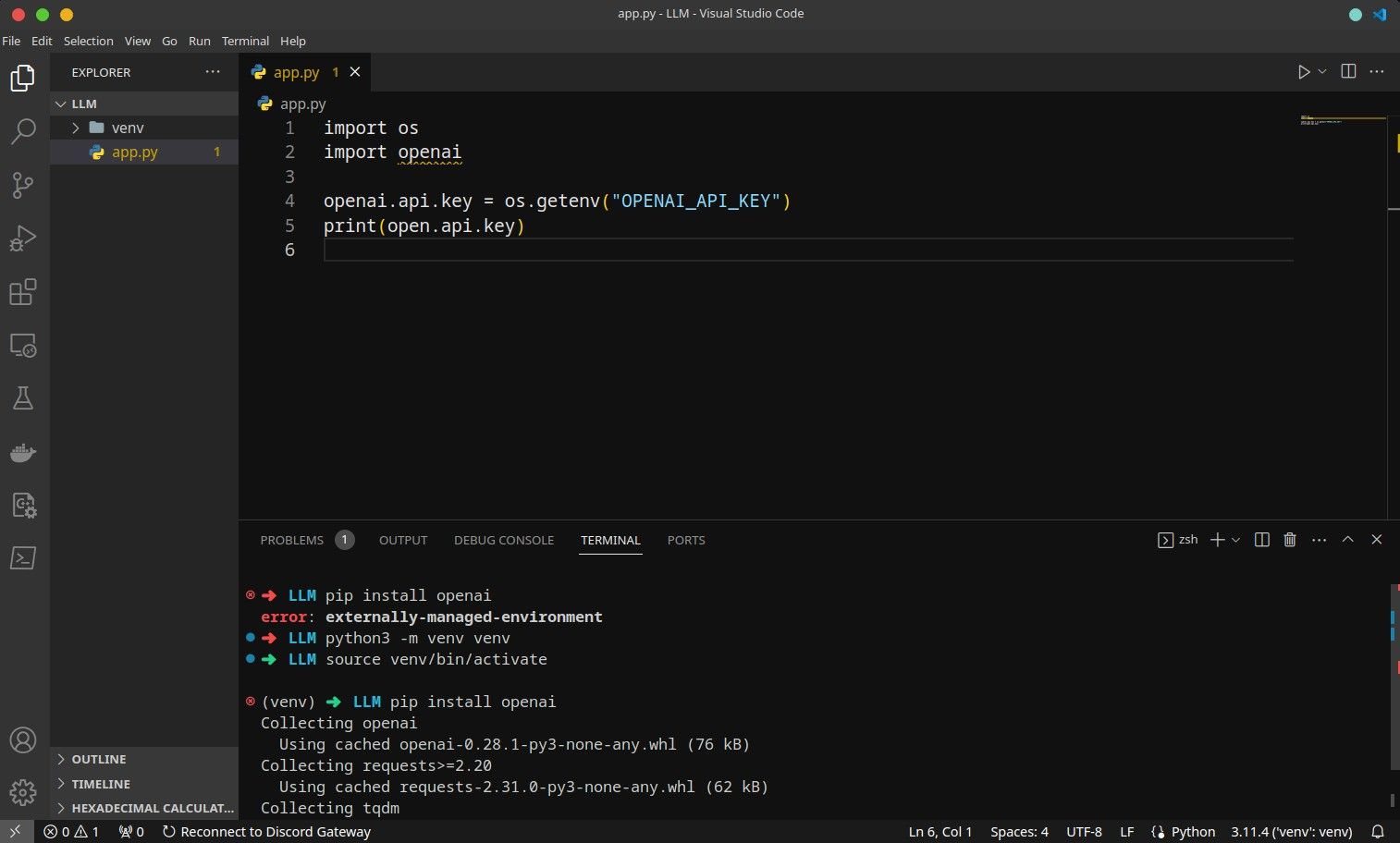 Пример использования venv для устранения ошибки