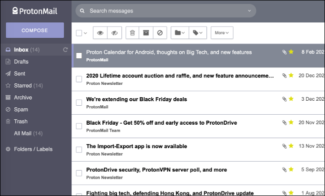 Индикация зашифрованного сообщения в ProtonMail и Tutanota