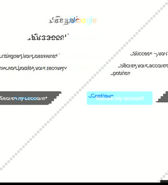 Сообщение об успешном восстановлении аккаунта Google/Gmail